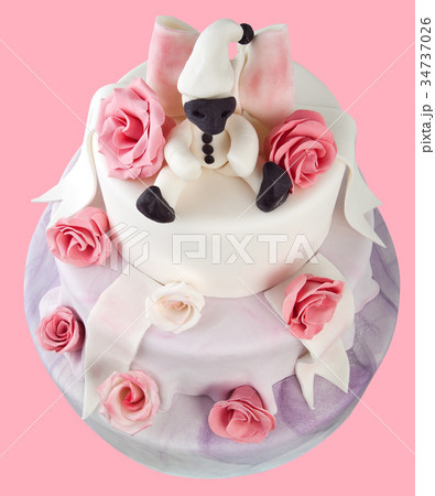 Birthday cake with roses on pink Birthday cake with roses on pink 34737026
