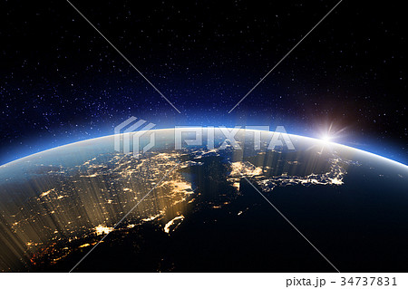 Planet at night. 3d rendering 34737831