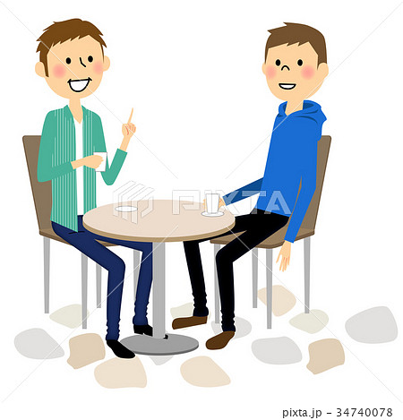 カフェでおしゃべりする男性達のイラスト素材