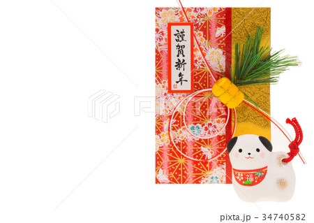 戌年　年賀素材〜白い犬 34740582