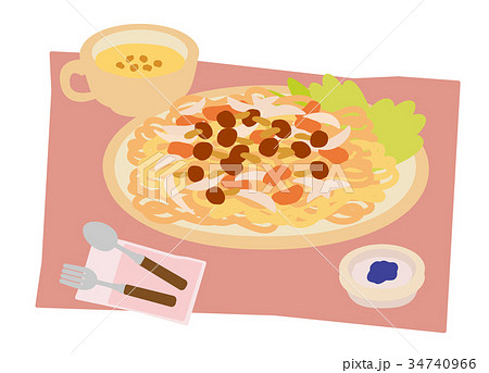 キノコパスタのイラスト素材