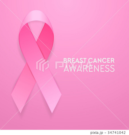 Realistic pink ribbon closeup on pink background 34741042
