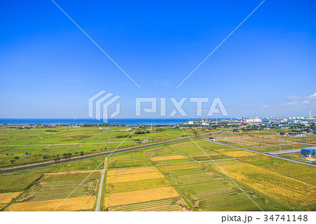 袖ケ浦市　市役所　袖ヶ浦駅　アウトレットパークとその周辺を空撮 34741148