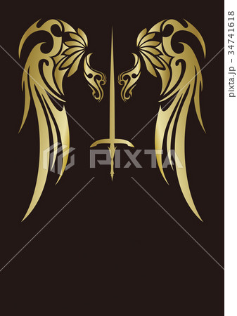 トライバル　黄金　天使の羽と剣 34741618