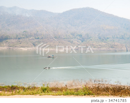 Fishing boat in Thailand lake,summer season Fishing boat in Thailand lake,summer season 34741785