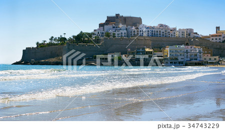 Peniscola town from sand beach. Valencia, Spain Peniscola town from sand beach. Valencia, Spain 34743229