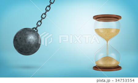 3d rendering of a iron wrecking ball swings on a 34753554
