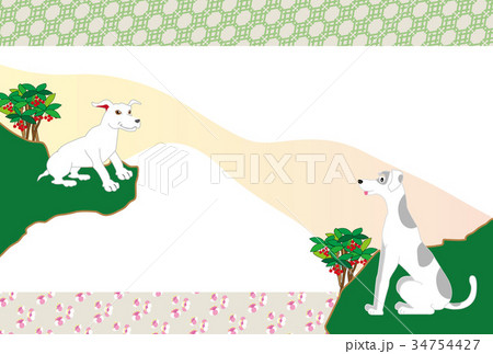 犬のおしゃれな和風モダンなポストカードのイラスト素材