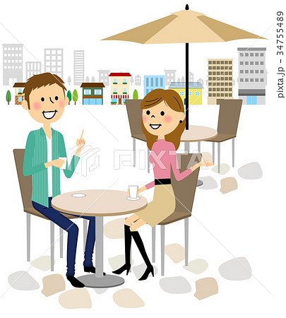 カフェでおしゃべりする男女 カフェでおしゃべりする男女 34755489