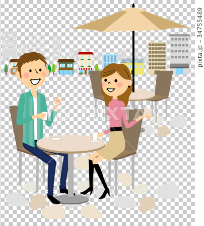 カフェでおしゃべりする男女 カフェでおしゃべりする男女 34755489