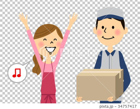 Woman rejoicing the arrival of luggage 34757417