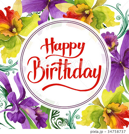 Wildflower orchid flower frame in a watercolor 34758737