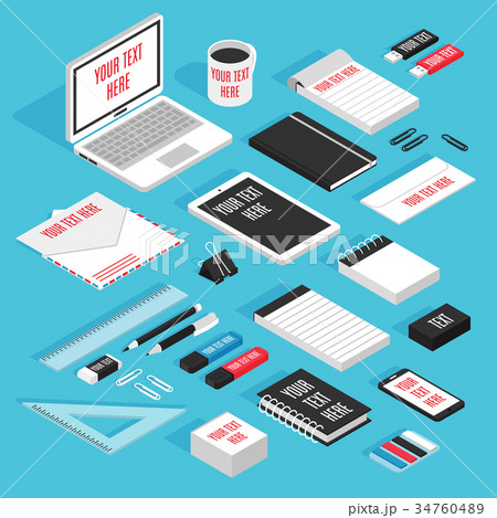 Stationary Isometric Template Mockup Set 34760489