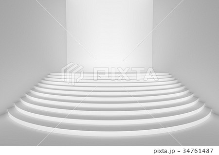 White round stairs in empty white room wide angle White round stairs in empty white room wide angle 34761487
