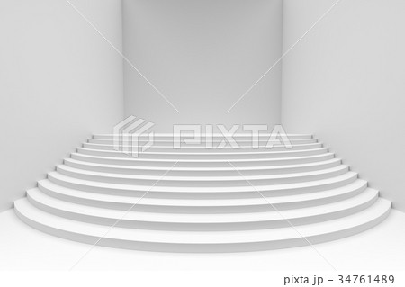 White round stairs in empty white room wide angle 34761489