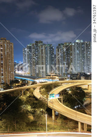 night view Modern city traffic of highway  34761597