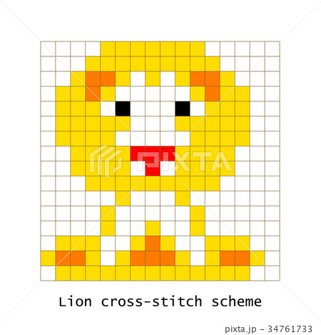 Cross-stitch pixel art lion animal vector set. Cross-stitch pixel art lion animal vector set. 34761733