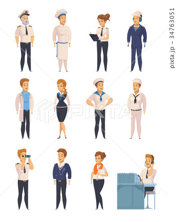 Yacht Ship Cartoon Characters Set 34763051