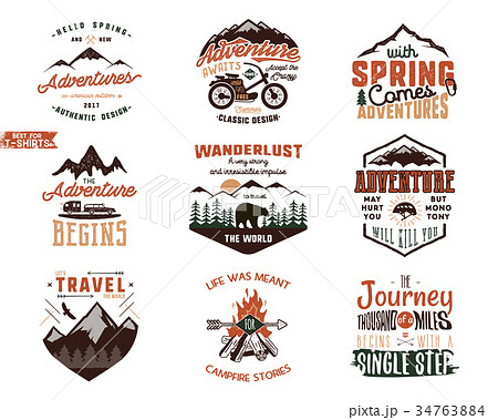 Set of Vintage adventure tee shirts designs. Hand 34763884