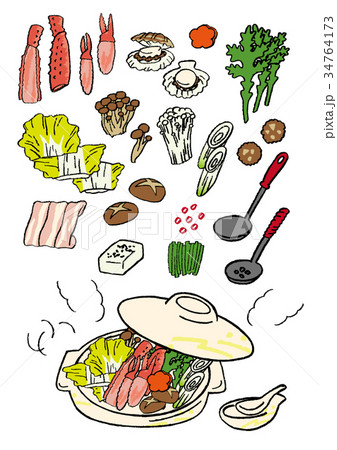 手描き　鍋　食材セット 34764173