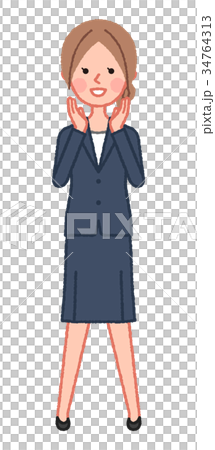 紺スーツ　女性　正面　呼びかける 34764313