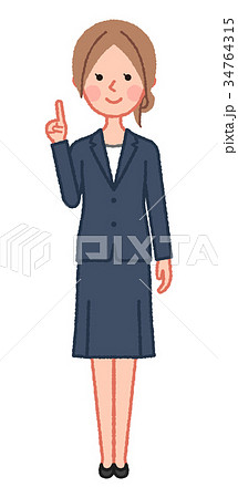 紺スーツ 女性 正面 指差しのイラスト素材