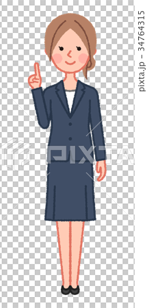 紺スーツ 女性 正面 指差しのイラスト素材