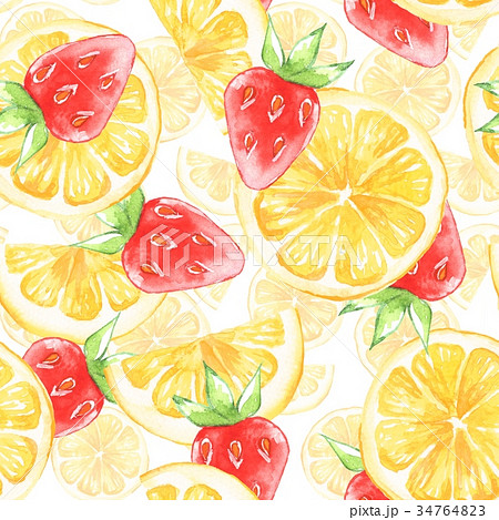 Watercolor Seamless Pattern With Lemon Slice 1のイラスト素材