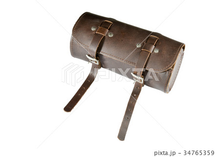 Round vintage leather tool Bag with isolated Round vintage leather tool Bag with isolated 34765359