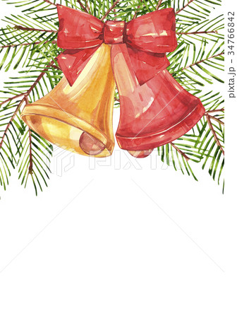 Illustration in Watercolor style of bells and bow 34766842