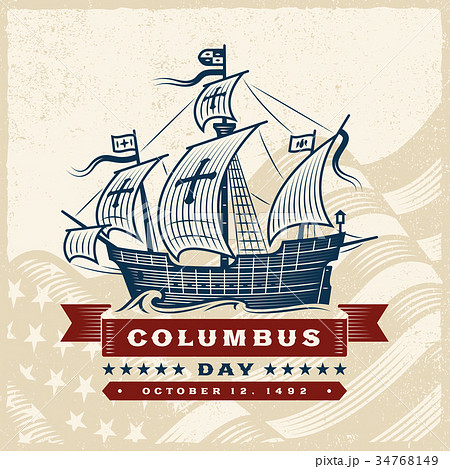 Vintage Columbus Day Label Vintage Columbus Day Label 34768149