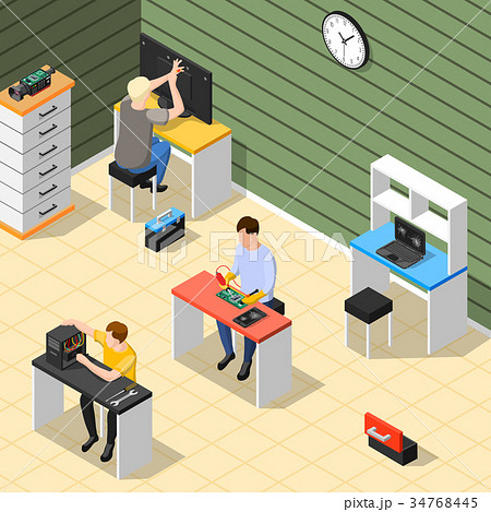 Staff In Service Centre Isometric Composition 34768445