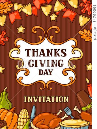 Happy Thanksgiving Day invitation with holiday Happy Thanksgiving Day invitation with holiday 34769091
