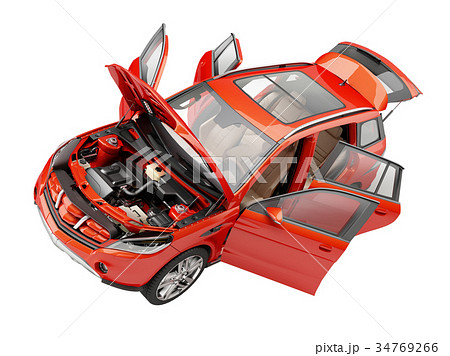 Suv Red Car With Open Doors Viewed From Above のイラスト素材