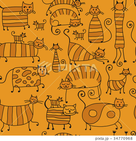 Cute striped cats family, seamless pattern for 34770968