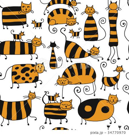 Cute striped cats family, seamless pattern for 34770970