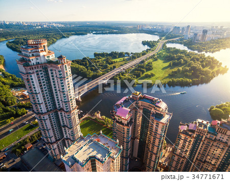 Aerial view of Moscow with Stroginsky bridge 34771671