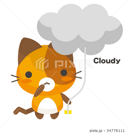 ネコとーく 三毛猫 天気予報 くもりのイラスト素材