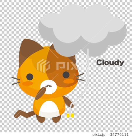 ネコとーく 三毛猫 天気予報 くもりのイラスト素材