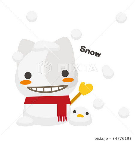 ネコとーく 三毛猫 天気予報 雪のイラスト素材