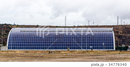 Solar panels on the roof of garage barn. Portugal Solar panels on the roof of garage barn. Portugal 34776340