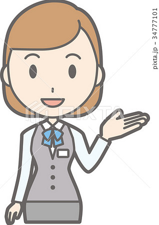 制服を着た事務員の女性が手を差し出して案内しているイラストのイラスト素材