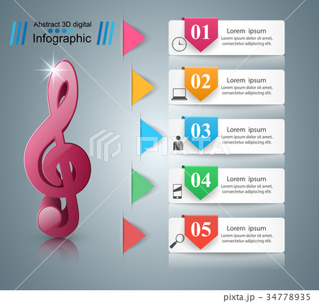 Music Infographic. Treble clef icon. Note icon. 34778935