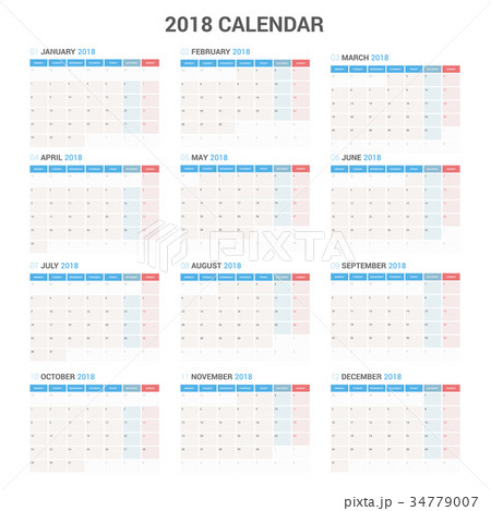 Yearly Calendar Planner 2018 Week Starts Monday. 34779007