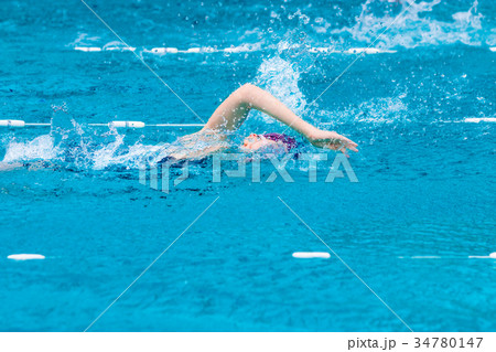female swimmer swimming in freestyle stroke 34780147