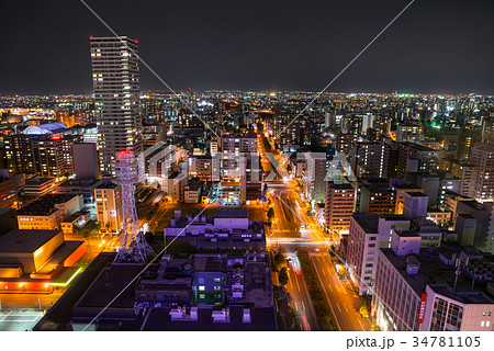 北海道札幌市 街並み夜景 さっぽろテレビ塔から 17年10月撮影の写真素材