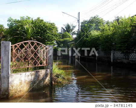 global warming effect in town, high level flood  34781145