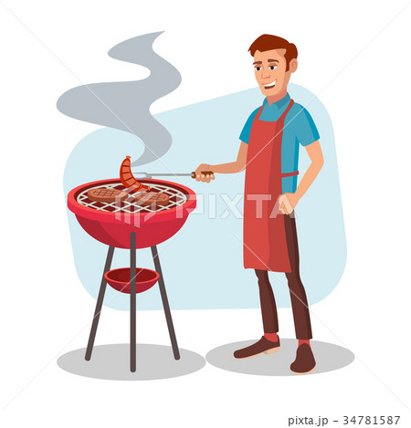 q Cooking Vector Man Cook Grill Meat On qのイラスト素材