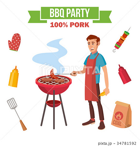 BBQ Grill Meat Cooking Vector. 34781592