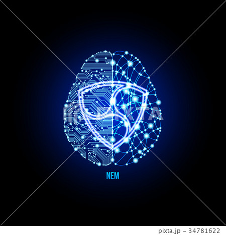 Crypto currency nem on brain background Crypto currency nem on brain background 34781622